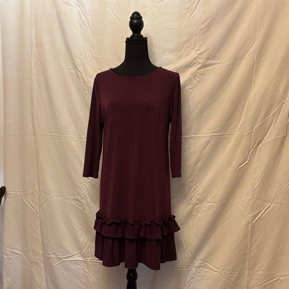 Chic Long Sleeve Burgundy Dress with Ruffle Hem